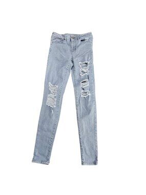 American Eagle Hi-Rise Jegging Jeans Womens 0 Gray Light Wash Distressed Stretch